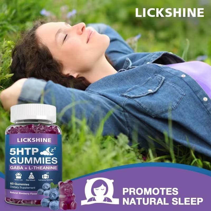 Suplemento para Dormir en Gummy 2 Paquetes de 300MG 5-HTP y GABA con 200mg de L-Theanine, Sin Melatonina, Sabor Arándano, Apoyo Natural para el Sueño - imagen 6