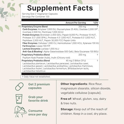 Micro Ingredients Super Enzimas con Prebióticos y Probióticos, 240 Cápsulas Veganas | Enzimas Digestivas para Hombres y Mujeres | Soporte para - imagen 2