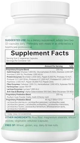 Micro Ingredients Super Enzimas con Prebióticos y Probióticos, 240 Cápsulas Veganas | Enzimas Digestivas para Hombres y Mujeres | Soporte para - imagen 6