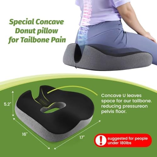 Cojín Donut Anzhixiu con Superficie Cóncava para Alivio de Dolor de Coccix - Cojín para Hemorroides para Oficina, Auto y Hogar - Gris (Negro/Gris) - imagen 2