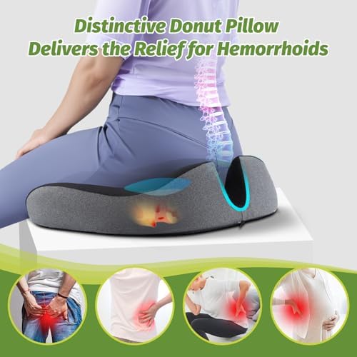 Cojín Donut Anzhixiu con Superficie Cóncava para Alivio de Dolor de Coccix - Cojín para Hemorroides para Oficina, Auto y Hogar - Gris (Negro/Gris) - imagen 3