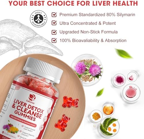 Paquete de 2 Gomitas Detox y Reparación Hepática Lukaree | Suplemento Sin Azúcar de Cardo Mariano con Alcachofa y L-Glutatión - Soporte Herbal Ultra - imagen 5
