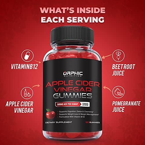 Gomitas de Vinagre de Manzana ORPHIC NUTRITION 1000mg - ACV sin filtrar con Vitamina B12, Betabel y Granada (120 piezas) - imagen 3
