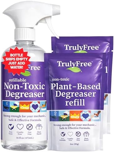 Desengrasante Truly Free de Alta Dureza - Removedor de Grasa y Limpiador de Suciedad para Cocina, Automotriz y Más, 16 oz + 2 Recargas de 3 oz, Sin - imagen 1