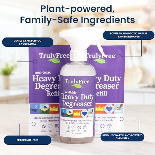Desengrasante Truly Free de Alta Dureza - Removedor de Grasa y Limpiador de Suciedad para Cocina, Automotriz y Más, 16 oz + 2 Recargas de 3 oz, Sin - imagen 3
