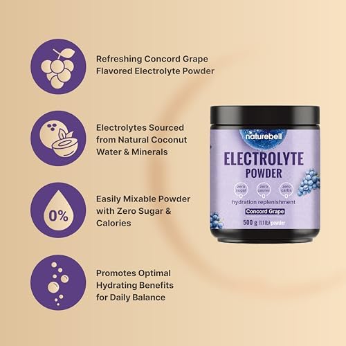NatureBell Polvo de Electrolitos Sin Azúcar, 500g (76 Porciones) | Polvo Hidratante Keto, Amigable con Carnívoros – 1,000mg de Potasio, Minerales y - imagen 3