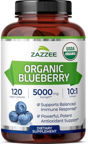 Zazzee Extracto de Arándano Orgánico USDA 10:1, 120 Cápsulas Veganas, Suplemento Herbal Antioxidante, 4 Meses de Suministro, Hecho en EE. UU. - imagen 1