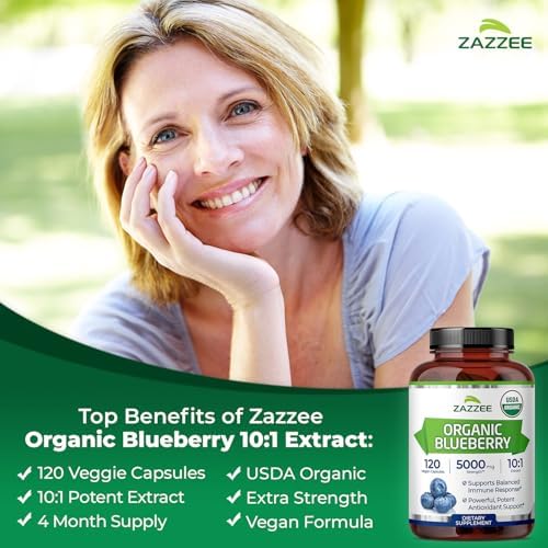 Zazzee Extracto de Arándano Orgánico USDA 10:1, 120 Cápsulas Veganas, Suplemento Herbal Antioxidante, 4 Meses de Suministro, Hecho en EE. UU. - imagen 4