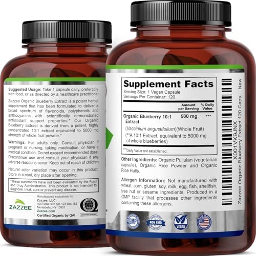 Zazzee Extracto de Arándano Orgánico USDA 10:1, 120 Cápsulas Veganas, Suplemento Herbal Antioxidante, 4 Meses de Suministro, Hecho en EE. UU. - imagen 8