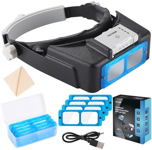 Lentes de aumento YOCTOSUN con luz, lupa recargable con diadema y 4 lentes 1.5X-3.5X, visor manos libres para joyeros y manualidades - imagen 1