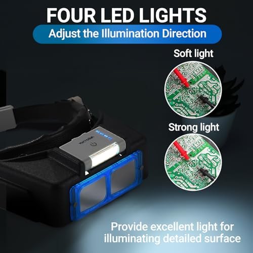 Lentes de aumento YOCTOSUN con luz, lupa recargable con diadema y 4 lentes 1.5X-3.5X, visor manos libres para joyeros y manualidades - imagen 5