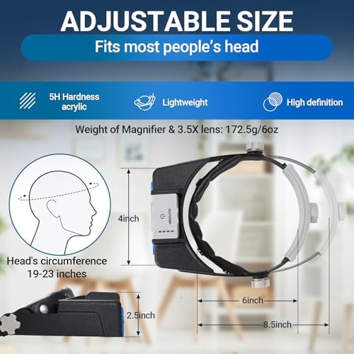 Lentes de aumento YOCTOSUN con luz, lupa recargable con diadema y 4 lentes 1.5X-3.5X, visor manos libres para joyeros y manualidades - imagen 6