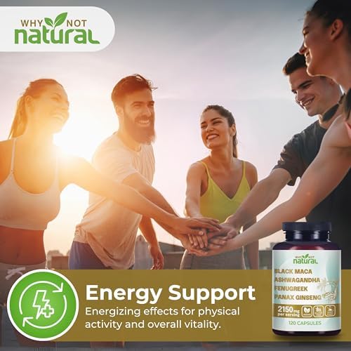 Suplemento Natural 4 en 1 de Maca Negra Orgánica, Ashwagandha, Fenogreco y Ginseng Panax, Cápsulas para Hombres y Mujeres - Why Not - imagen 3