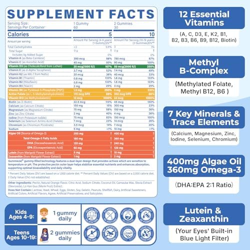 Gomitas Multivitamínicas Metiladas para Adolescentes y Niños con Metilfolato, Metil B12 y Omega 3, Vitaminas para Chicos y Chicas de 10 a 19 Años con - imagen 2
