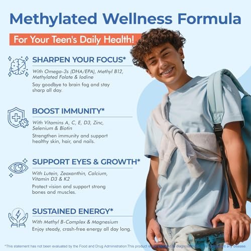 Gomitas Multivitamínicas Metiladas para Adolescentes y Niños con Metilfolato, Metil B12 y Omega 3, Vitaminas para Chicos y Chicas de 10 a 19 Años con - imagen 3