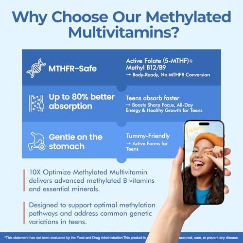 Gomitas Multivitamínicas Metiladas para Adolescentes y Niños con Metilfolato, Metil B12 y Omega 3, Vitaminas para Chicos y Chicas de 10 a 19 Años con - imagen 8