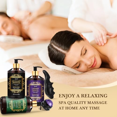 Pjordo Kit de Aceites de Masaje 3 Piezas: Aceite de Lavanda, Aceite de Arnica para Musculatura y Aceite para Celulitis, Incluye Rodillo y Herramienta - imagen 8