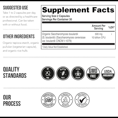 Saccharomyces Boulardii Orgánico - 10 Mil Millones CFU - Cepa Probiótica Validada Clínicamente CNCM I-1079 - Apoyo Digestivo y Salud Intestinal - 60 - imagen 7