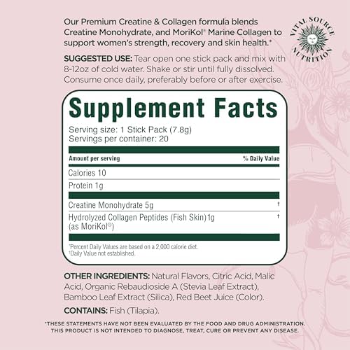 Vital Source Nutrition - Flexi - Paquetes de Stick de Creatina y Colágeno - 5g de Creatina Monohidratada + 1g de Colágeno MoriKol - Apoya Fuerza, - imagen 4