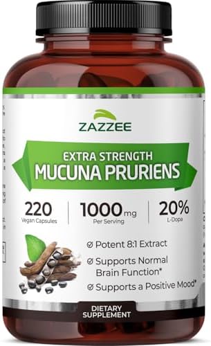 Zazzee Extracto de Mucuna Pruriens 8:1, 1000 mg, 220 Cápsulas Veganas, 20% L-Dopa, Suministro para 110 Días, Natural y No Transgénico - imagen 1
