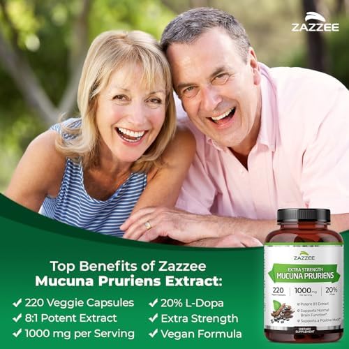 Zazzee Extracto de Mucuna Pruriens 8:1, 1000 mg, 220 Cápsulas Veganas, 20% L-Dopa, Suministro para 110 Días, Natural y No Transgénico - imagen 3