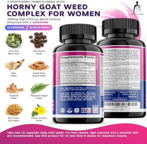 Helix Heal Aumentador de Libido para Mujeres de Acción Rápida con Hierba de Cabra Apasionada - Pastillas para el Deseo Femenino con Maca, Tribulus, - imagen 2