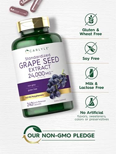 Suplemento de Extracto de Semilla de Uva Carlyle | 240 Cápsulas | Fórmula Estandarizada de Máxima Potencia | Sin OGM y Sin Gluten - imagen 4