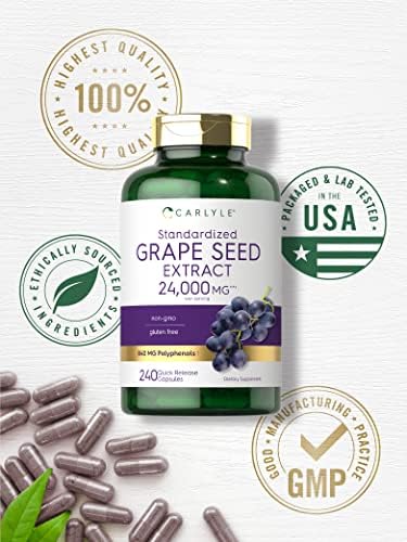 Suplemento de Extracto de Semilla de Uva Carlyle | 240 Cápsulas | Fórmula Estandarizada de Máxima Potencia | Sin OGM y Sin Gluten - imagen 5