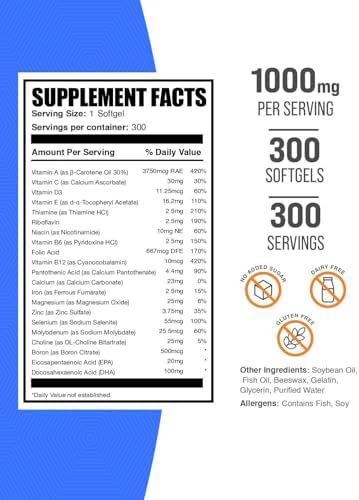 Multivitamínico para Hombres BulkSupplements.com en Softgels - Suplemento Diario con Aceite de Pescado, Sin Gluten, 300 Cápsulas (1000mg) - imagen 2
