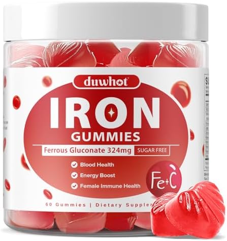 Suplemento de Hierro para Mujeres y Adolescentes, Gluconato de Hierro 324 mg, Gomas de Hierro con Vitamina C, A, B, Folato, Cobre, Zinc, Apoyo - imagen 1