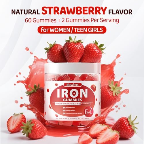 Suplemento de Hierro para Mujeres y Adolescentes, Gluconato de Hierro 324 mg, Gomas de Hierro con Vitamina C, A, B, Folato, Cobre, Zinc, Apoyo - imagen 5