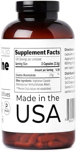 Cápsulas de Creatina Paleo Santa Cruz, 2500mg, 100 Porciones, Sin Gluten, Keto, Sin Azúcar, Sin Rellenos ni Aditivos, 300 Cápsulas - imagen 2