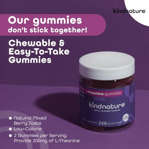 Gomitas Kindnature L-Theanine 200mg para Niños 4+ y Adultos – Relajación y Enfoque Sin Somnolencia – Veganas, Sabor Frutas Mixtas, 60 Piezas - imagen 3