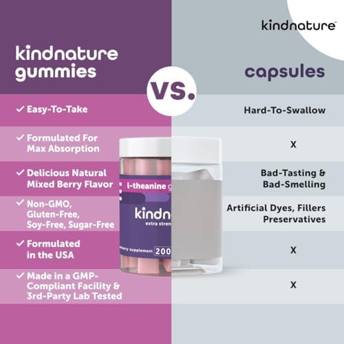 Gomitas Kindnature L-Theanine 200mg para Niños 4+ y Adultos – Relajación y Enfoque Sin Somnolencia – Veganas, Sabor Frutas Mixtas, 60 Piezas - imagen 4