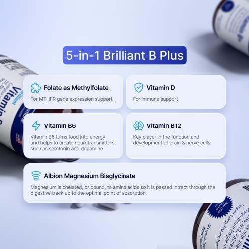 AgeImmune Complejo de Vitaminas B con Vitamina D3, B12, B6, Magnesio Bisglicinato y Folato como Metilfolato - Suplemento Methylated B - 60 Cápsulas - - imagen 5