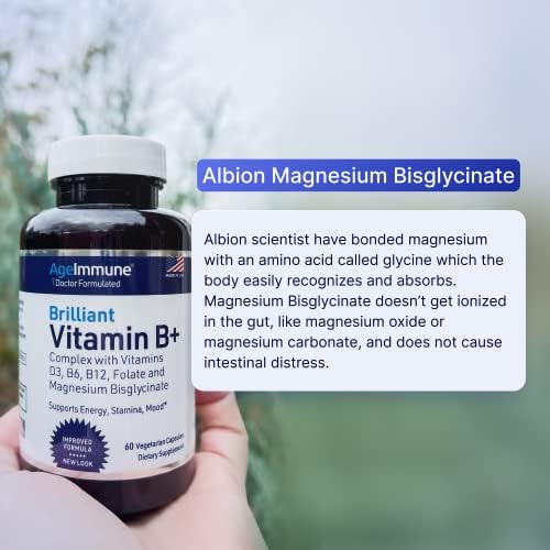 AgeImmune Complejo de Vitaminas B con Vitamina D3, B12, B6, Magnesio Bisglicinato y Folato como Metilfolato - Suplemento Methylated B - 60 Cápsulas - - imagen 6