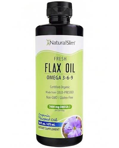 Aceite de Linaza NaturalSlim Líquido Sabor Fresco 16 fl. oz. Orgánico Prensado en Frío Rico en Ácidos Grasos Omega 3 6 9 Suplemento para Células, - imagen 1