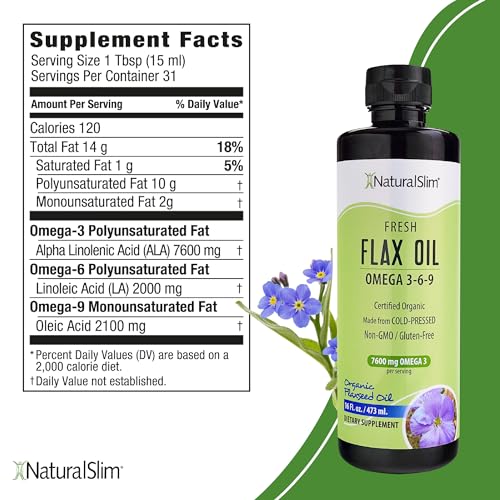 Aceite de Linaza NaturalSlim Líquido Sabor Fresco 16 fl. oz. Orgánico Prensado en Frío Rico en Ácidos Grasos Omega 3 6 9 Suplemento para Células, - imagen 2