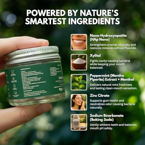 Tabletas de Pasta de Dientes PRIMALS Sin Flúor - Hidroxiapatita Nano - Sin Sabores Artificiales ni Plástico - Remineraliza y Blanquea Dientes - 60 - imagen 4
