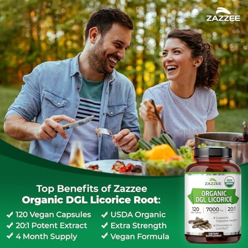 Zazzee Extracto de Regaliz DGL Orgánico USDA 20:1, 120 Cápsulas Veganas, Suministro para 4 Meses, Apoyo Digestivo y Estomacal, Natural y No GMO, - imagen 4