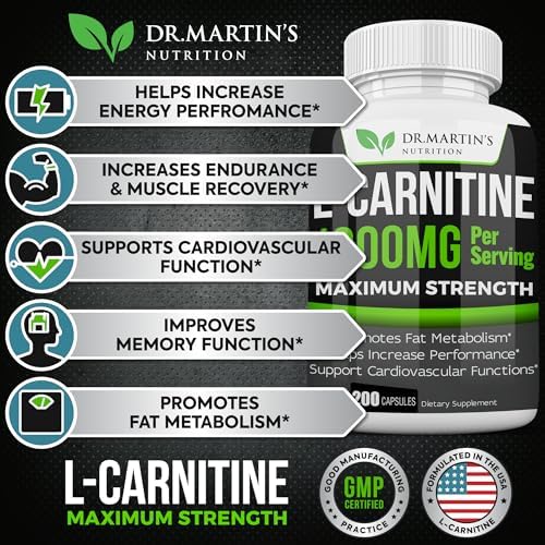 L-Carnitina Extra Fuerte DR. MARTIN'S - 200 Cápsulas - 1000mg por Porción - Aumenta tu Metabolismo y Mejora tu Rendimiento - imagen 2