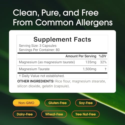 NatureBell Magnesio Taurato - 240 Cápsulas - 1,500mg Fórmula Quelada de Alta Absorción - con Taurina - Salud del Corazón, Sistema Nervioso, Soporte - imagen 3