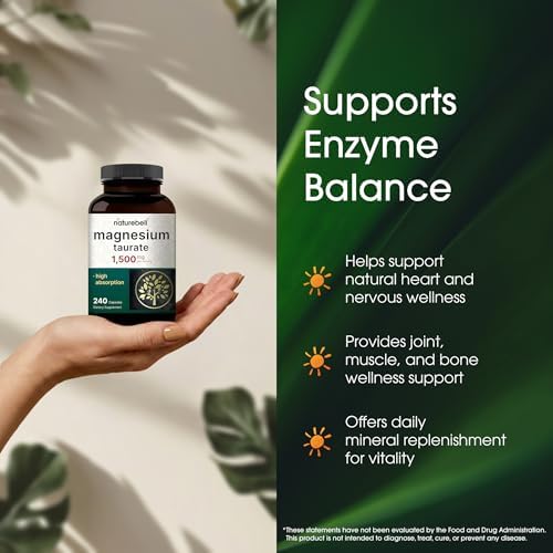 NatureBell Magnesio Taurato - 240 Cápsulas - 1,500mg Fórmula Quelada de Alta Absorción - con Taurina - Salud del Corazón, Sistema Nervioso, Soporte - imagen 4