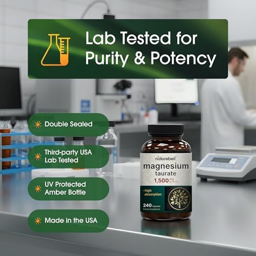 NatureBell Magnesio Taurato - 240 Cápsulas - 1,500mg Fórmula Quelada de Alta Absorción - con Taurina - Salud del Corazón, Sistema Nervioso, Soporte - imagen 5