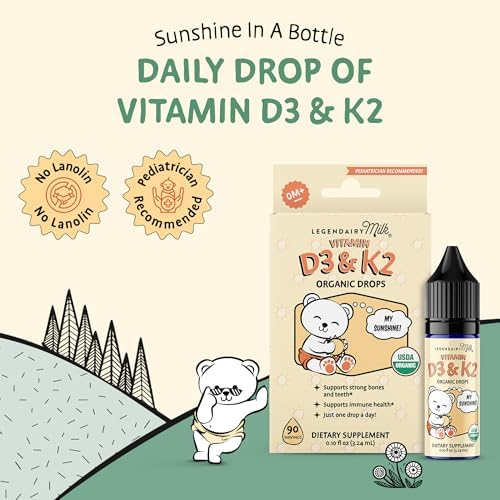 Gotas de Vitamina D Legendairy Milk para Bebés, Suplemento Orgánico D3 K2 Líquido 400 IU, Vegano, Sin Azúcar, 90 Porciones para Huesos Fuertes - imagen 2