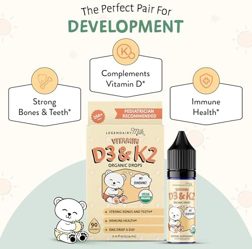 Gotas de Vitamina D Legendairy Milk para Bebés, Suplemento Orgánico D3 K2 Líquido 400 IU, Vegano, Sin Azúcar, 90 Porciones para Huesos Fuertes - imagen 3