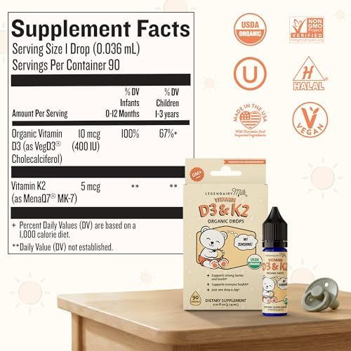 Gotas de Vitamina D Legendairy Milk para Bebés, Suplemento Orgánico D3 K2 Líquido 400 IU, Vegano, Sin Azúcar, 90 Porciones para Huesos Fuertes - imagen 7