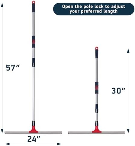 Squeegee Profesional DSV Estándar para Piso de Concreto, 24 Squeegee Pesado con Mango Telescópico 30”–57” para Piso, Garage, Deck, Baño y Ventanas - imagen 6