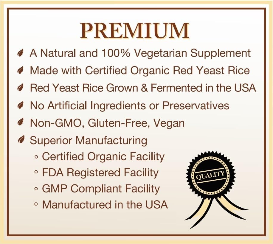 Suplemento de Arroz Rojo de Levadura Orgánico Certificado Natural Choice Botanicals - 120 Cápsulas, Suministro para 2 Meses - imagen 3