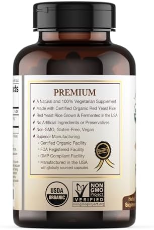 Suplemento de Arroz Rojo de Levadura Orgánico Certificado Natural Choice Botanicals - 120 Cápsulas, Suministro para 2 Meses - imagen 4